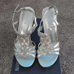 Kenneth Cole Reaction Women's Gold Beaded T-Strap Heels